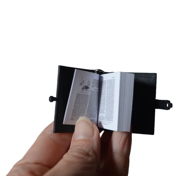 Key Chain Miniature Book Holy Bible with Text Readable Black 1.75'x1.25'x0.25' - Picture 3 of 5